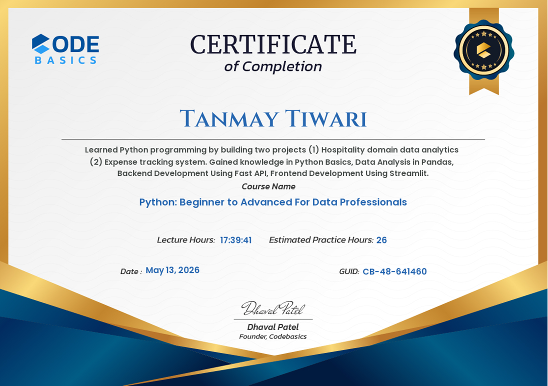 Codebasics Python Certificate